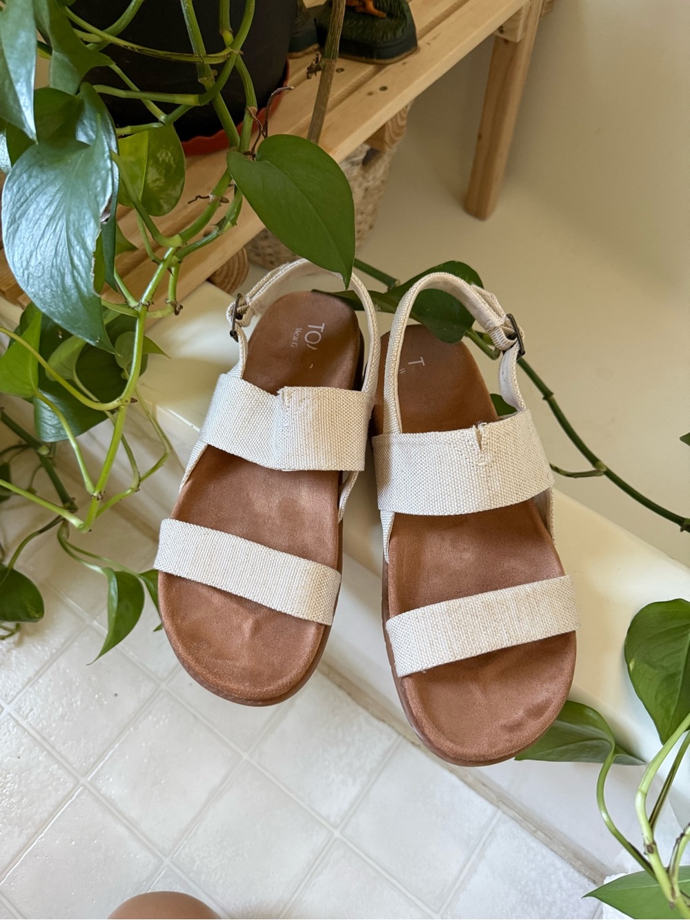 TOMS Neutral Canvas Strap Sandals - Beige
